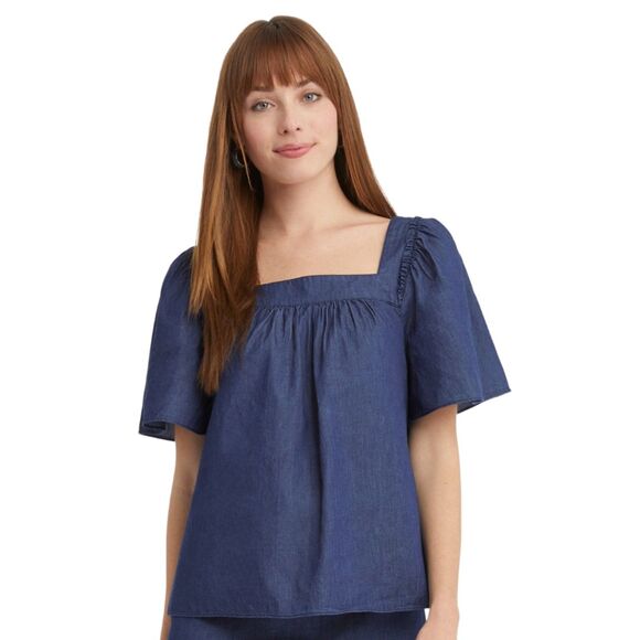 Draper James Maren Top chambray puff sleeve size small - Picture 1 of 10